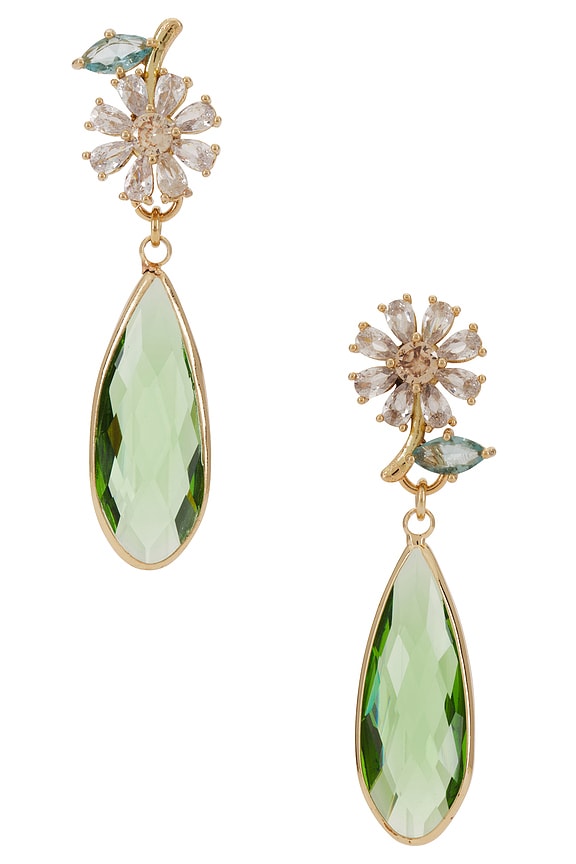 view 1 of 2 Stud Daisy Drop Pendant Earrings in Light Green & Crystal & Gold