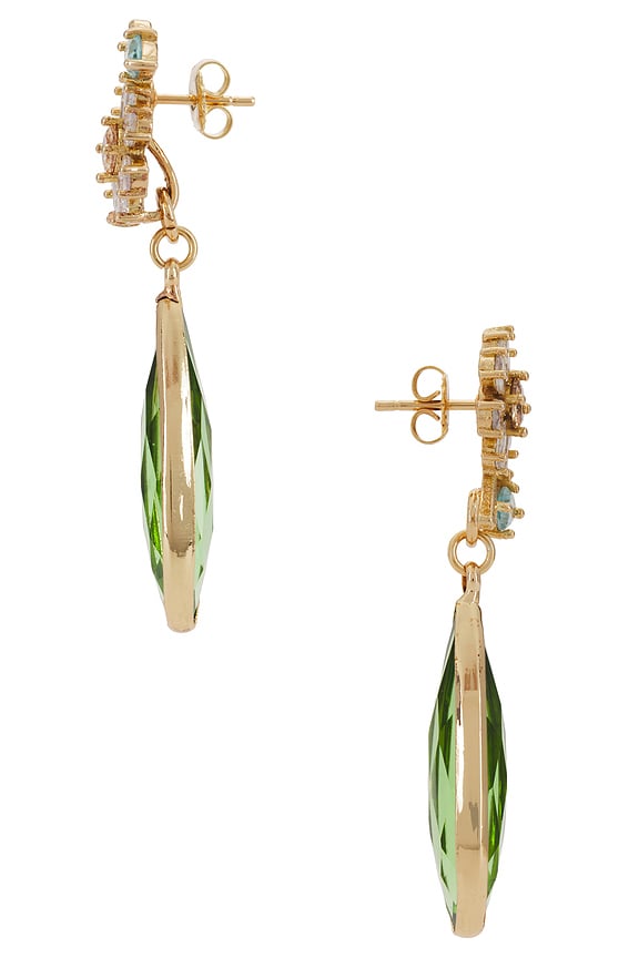 view 2 of 2 Stud Daisy Drop Pendant Earrings in Light Green & Crystal & Gold