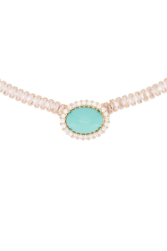 view 2 of 2 Vintage Style Necklace in Cyan & Crystal & Gold