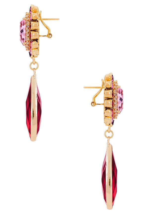 view 2 of 2 Stud Clip Oval & Drop Pendant Earrings in Pink, Red, Amethyst & Gold