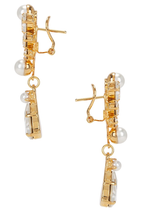 view 2 of 2 Drop Leaf Motif Earrings in White & Crystal & Gold