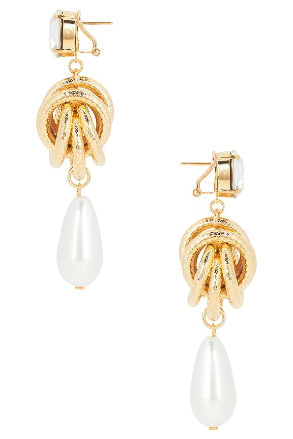 view 2 of 2 Omega Clasp Oval Knot & Pendant Earrings in Cream, Crystal, & Gold