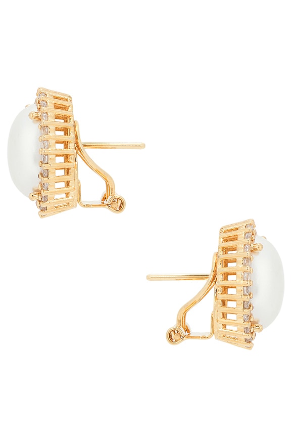 view 2 of 2 Omega Clasp Oval Stud in Cream, Crystal, & Gold