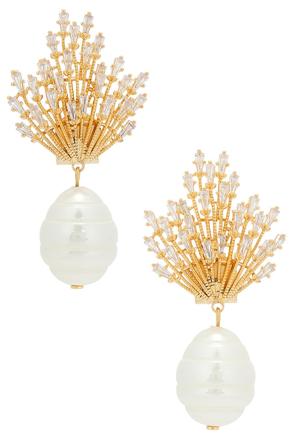 view 1 of 2 Omega Clasp Sun Ray, Pearl Pendant in Cream, Crystal, & Gold