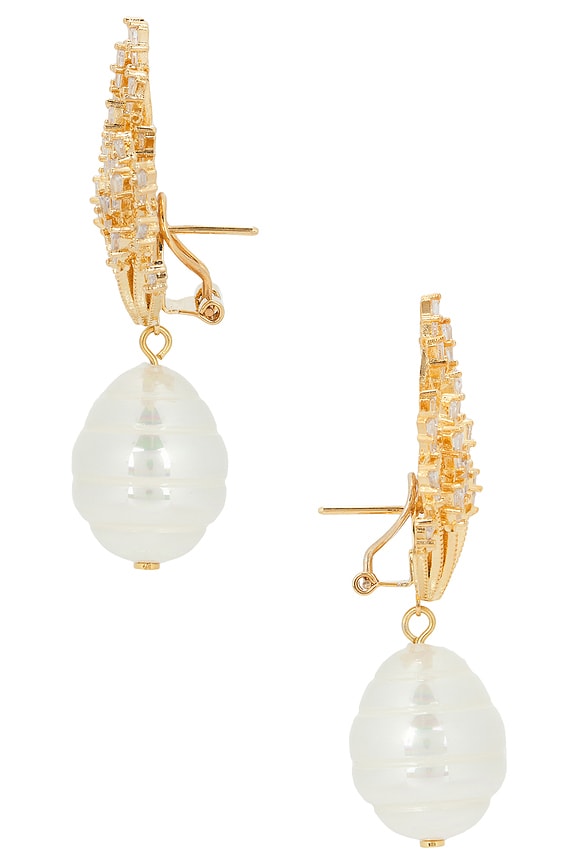 view 2 of 2 Omega Clasp Sun Ray, Pearl Pendant in Cream, Crystal, & Gold