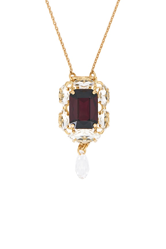 view 2 of 3 Small Square Pendant With Drop Necklace in Burgundy, Crystal, & Gold