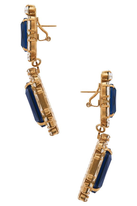 view 2 of 2 Omega Clasp Double Square Drop Earrings in Blue, Crystal, & Gold