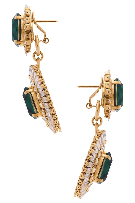 view 2 of 2 OMEGA 드롭 귀걸이 in Green, Crystal, & Gold