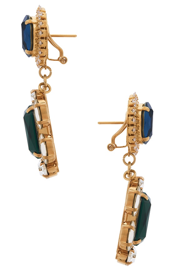 view 2 of 2 Omega Clasp With Square Pendant Earrings in Blue, Green, Crystal, & Gold