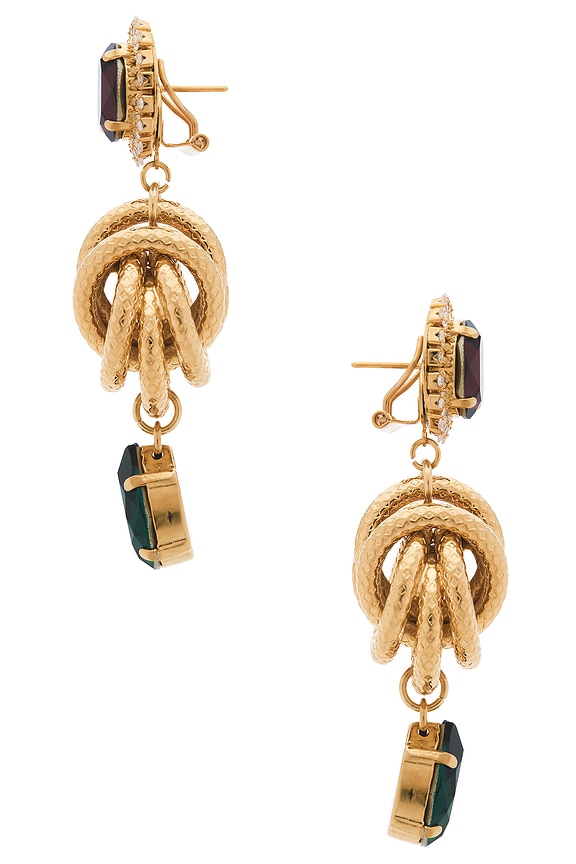 view 2 of 2 Omega Clasp With Square Pendant Earrings in Burgundy, Green, & Gold