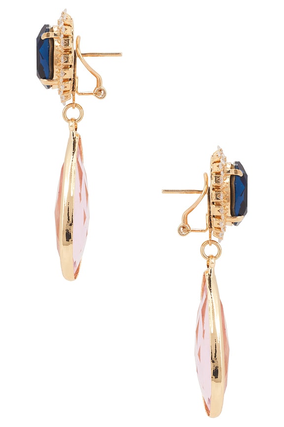 view 2 of 2 Stud With Clip Oval & Tear Pendant Earrings in Blue, Pink, & Gold