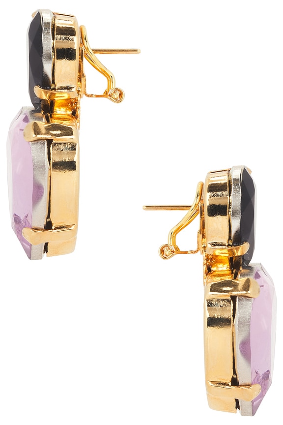 view 2 of 2 Omega Clasp Double Heart Stud Earrings in Blue, Pink, & Gold