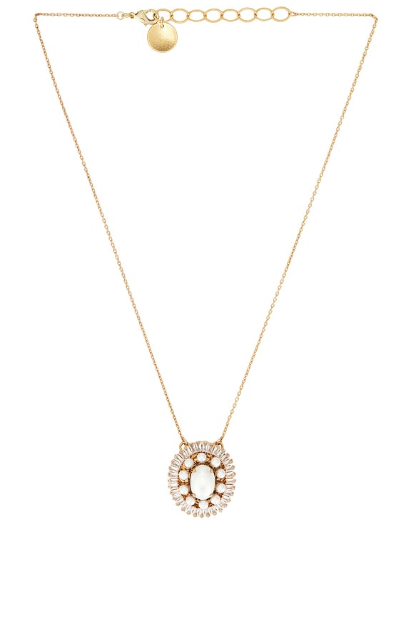 view 1 of 3 Oval Pendant Necklace in Cream, Crystal, & Gold