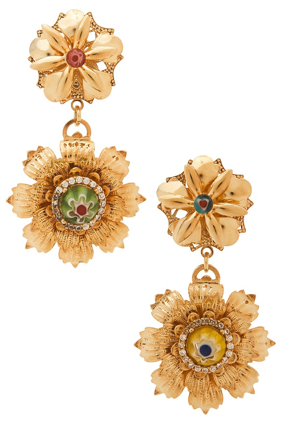 view 1 of 2 Flower Drop Earrings in Multicolor & Gold