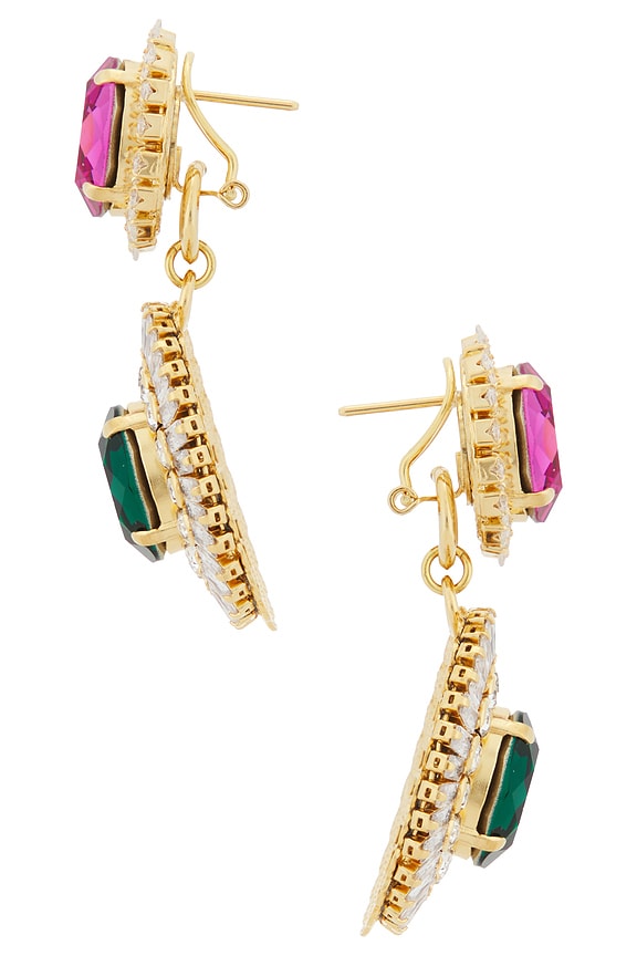 view 2 of 2 Omega Clasp Oval Disc Chandeliers Earrings in Fuchsia, Green & Gold