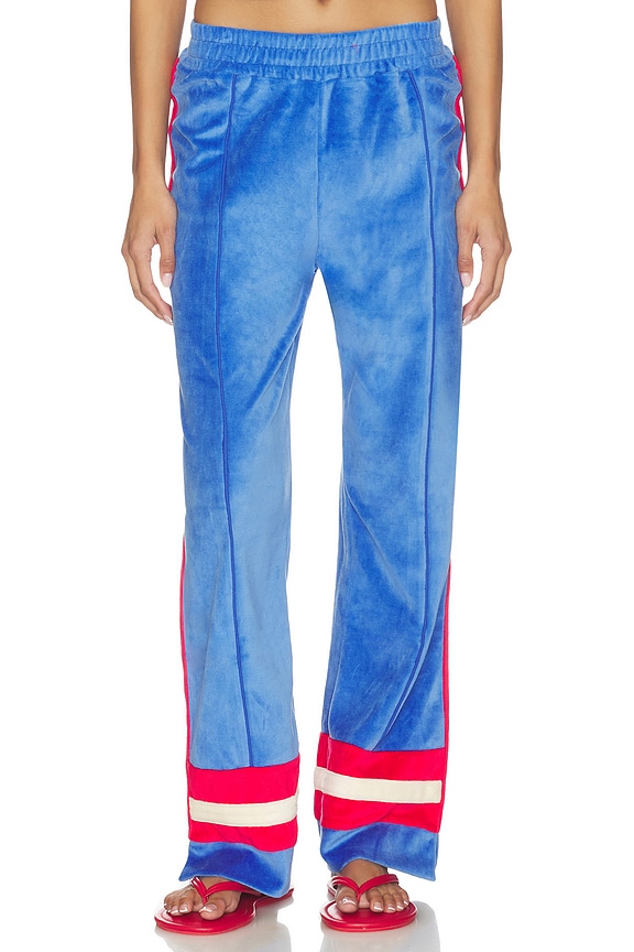 view 1 of 6 Velour Stripe Trackpant in Cerulean Blue