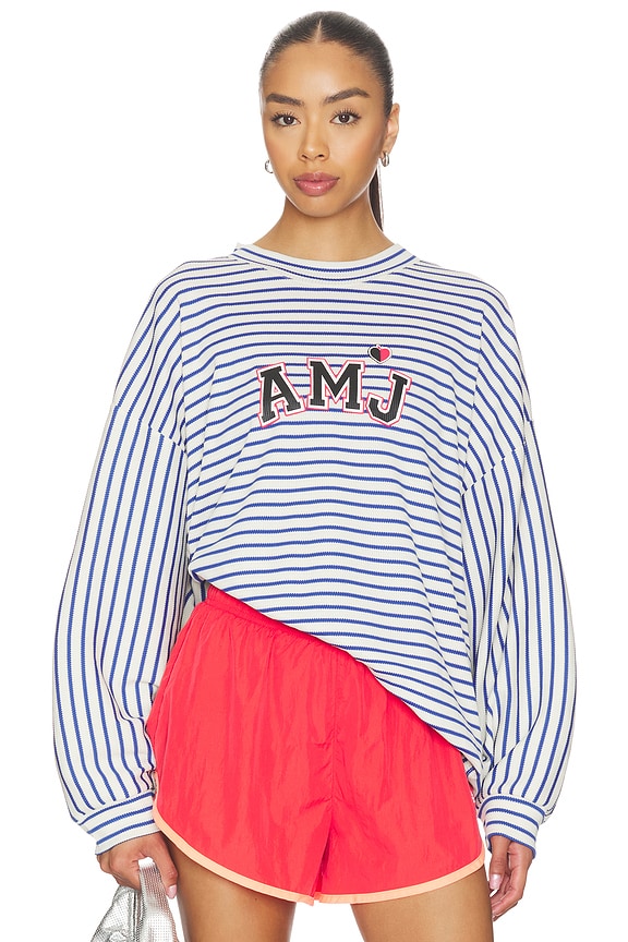 view 1 of 5 T-SHIRT VOLANTÉ MANCHES LONGUES AMJ in Dark Navy