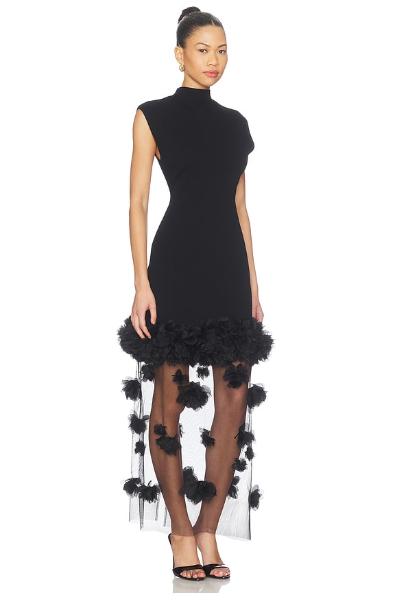 view 2 of 4 ROBE MIDI EN MAILLE FLEURA  in Black