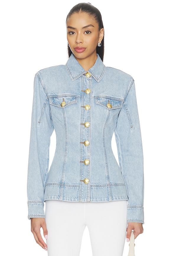 view 1 of 4 Tia Denim Shirt in Light Wash Blue