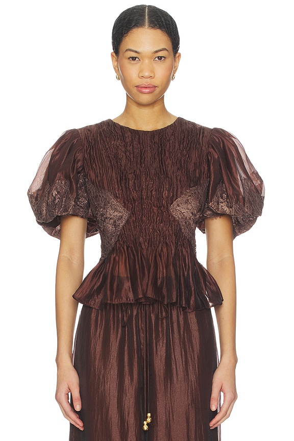 view 1 of 4 Ophelia Lace Top in Chocolate