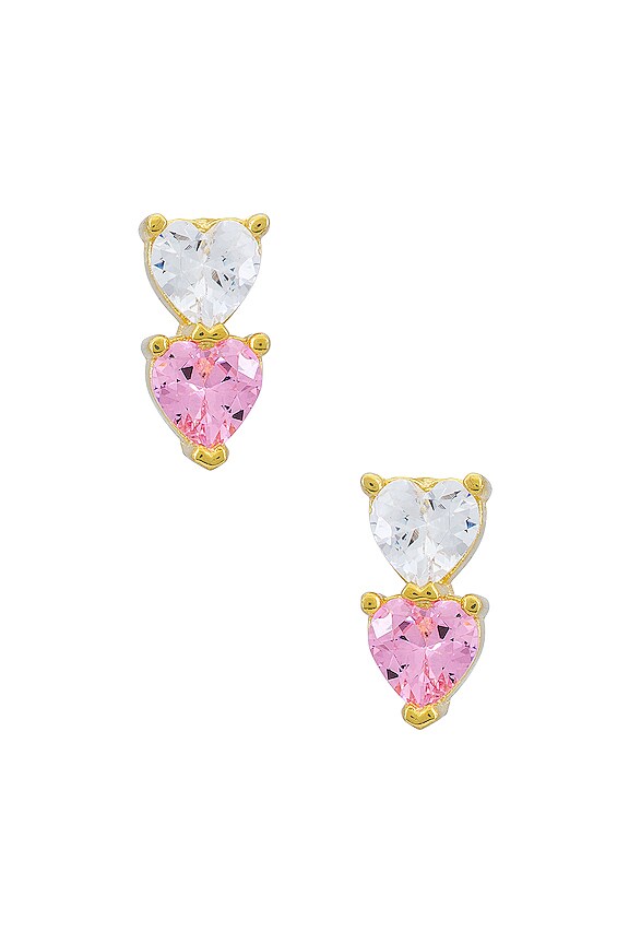 view 1 of 2 Double Heart Stud Earrings in Sapphire Pink