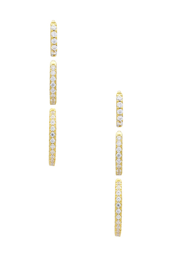 view 2 of 3 Triple Pave Huggie Earrings Combo Set in Gold