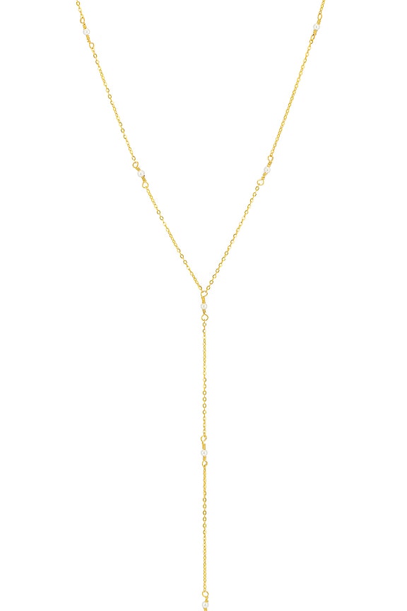 view 2 of 2 Tiny Pearl Lariat Necklace in Gold