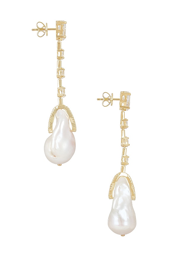 view 2 of 3 BOUCLES D'OREILLES DANGLING CZ BAROQUE PEARL in Gold