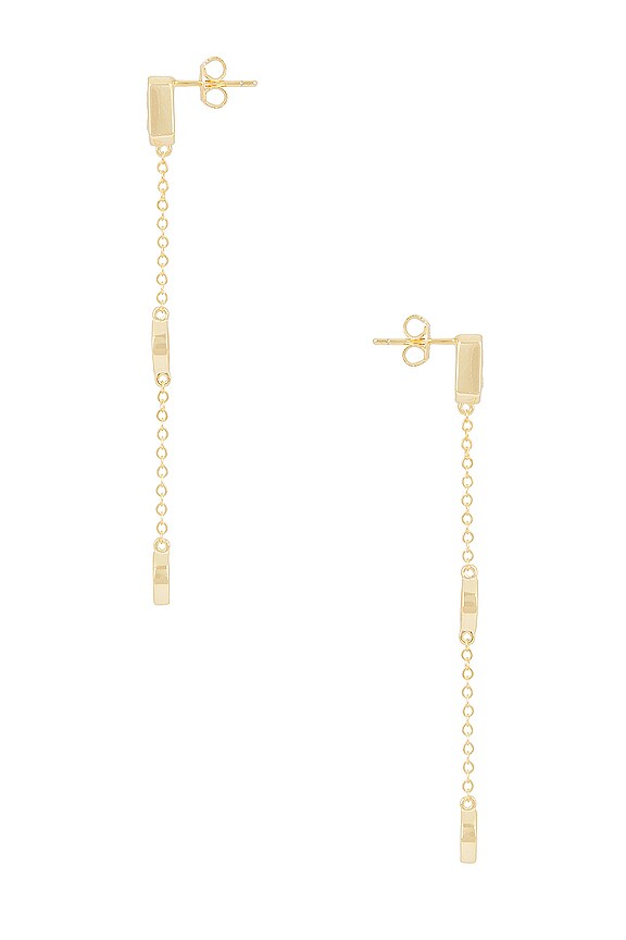 view 2 of 2 Emerald Bezel Drop Chain Stud Earrings in Gold