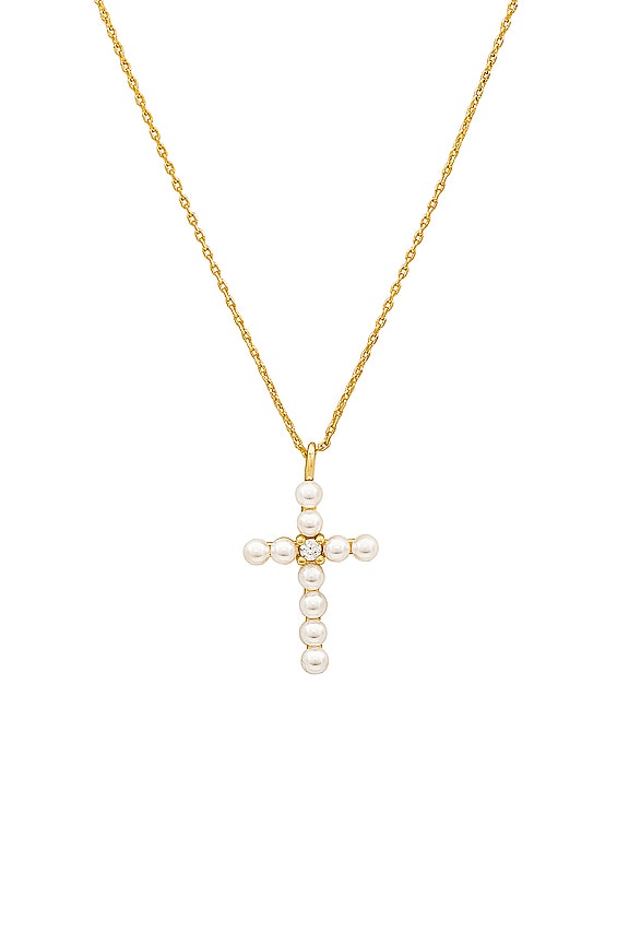 view 2 of 3 PEARL X CZ CROSS 펜던트 목걸이 in Gold