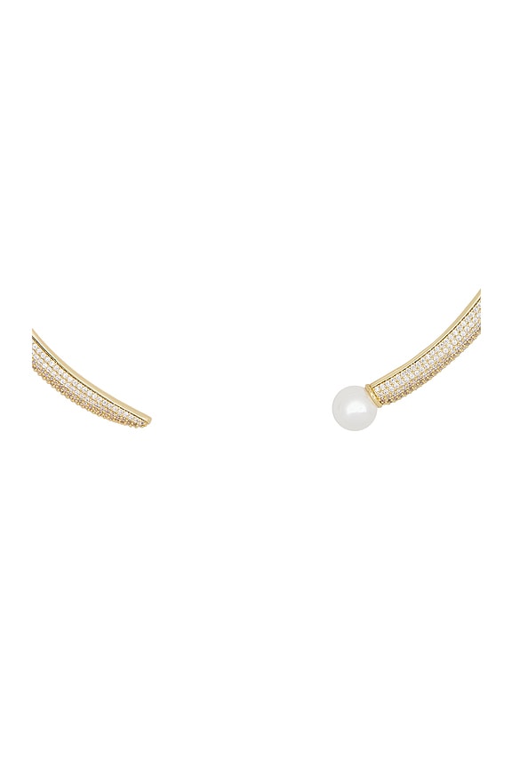 view 2 of 3 Pave X Pearl Open Collar Choker Necklace in Gold
