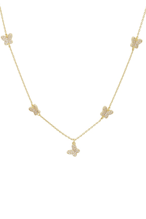 view 2 of 2 PAVE MULTI BUTTERFLY DANGLE 목걸이 in Gold