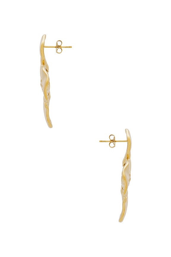 view 2 of 2 Solid Four Leaf Flower On The Ear Stud Earring in Gold