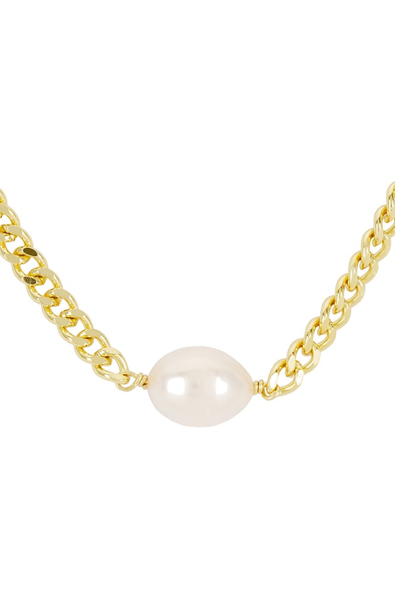 view 2 of 2 Pearl Pendant Cuban Chain Necklace in Gold
