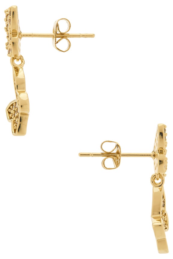 view 2 of 2 Pave Double Butterfly Sideway Dangle Stud Earring in Gold