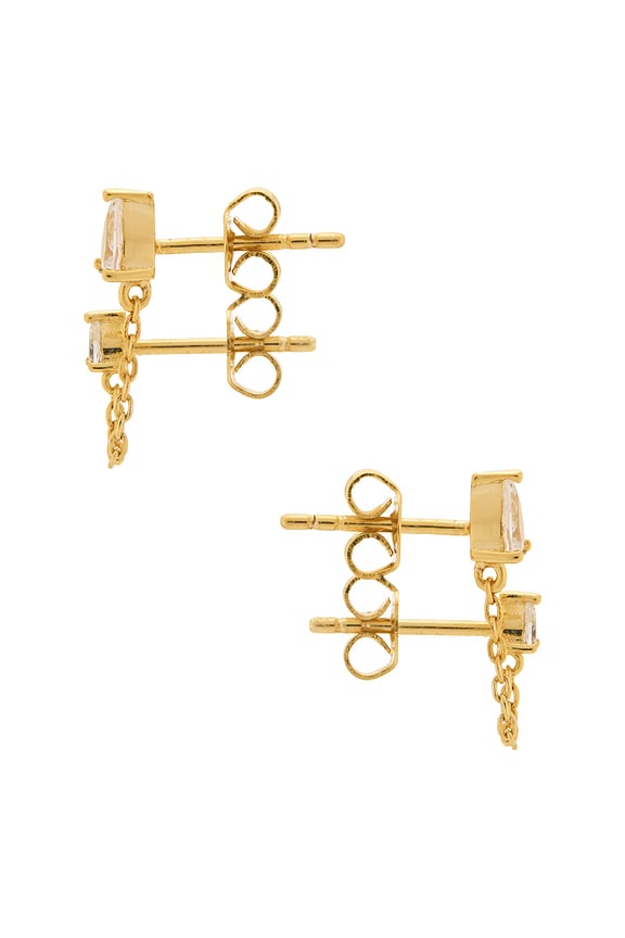 view 2 of 2 Double Cz Teardrop Chain Stud Earring in Gold