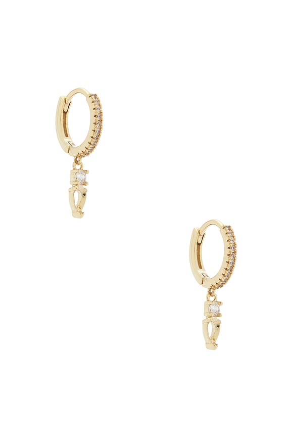 view 1 of 3 Double Cz Dangling Drop Huggie Earring in Gold
