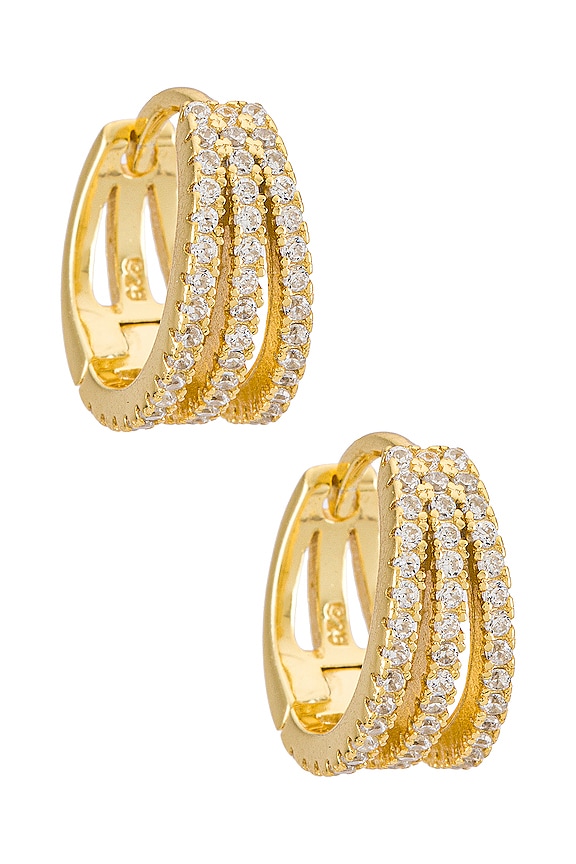 view 1 of 2 BOUCLES D'OREILLES TRIPLE RANG PAVÉ in Gold