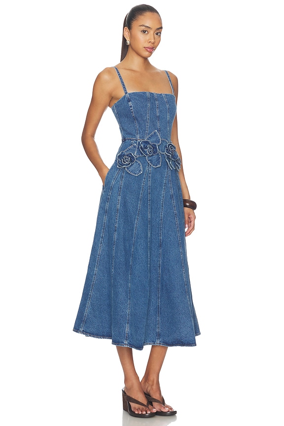 view 2 of 3 Eryn Midi Denim Dress With 3d Rose Detail in Blue Denim