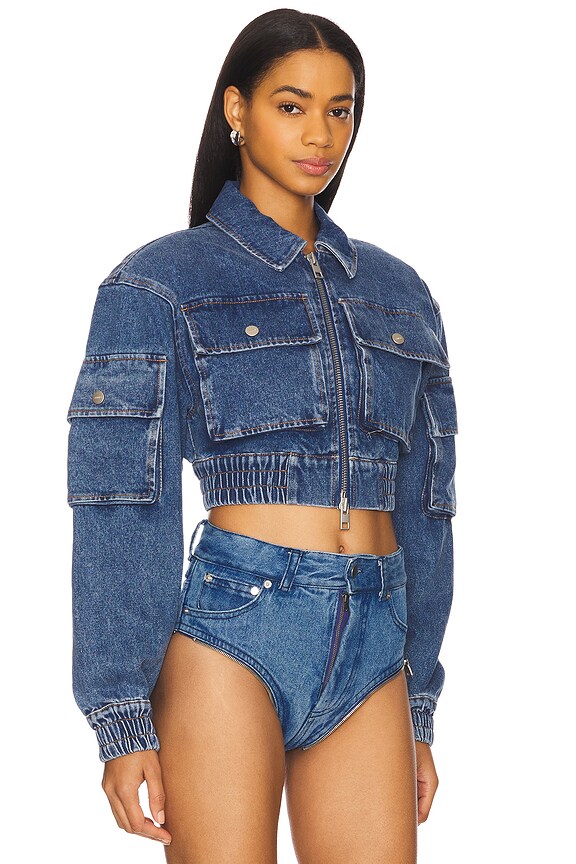 view 2 of 4 Kolbe Cropped Denim Bomber Jacket in Saxe Blue