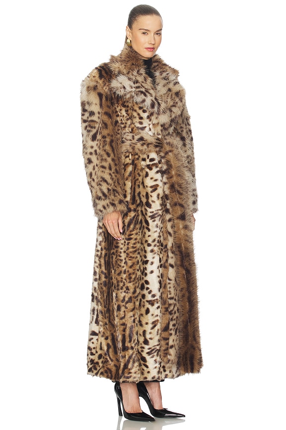 view 2 of 3 Kassel Faux Fur Lynx Long Coat in Tan & Brown