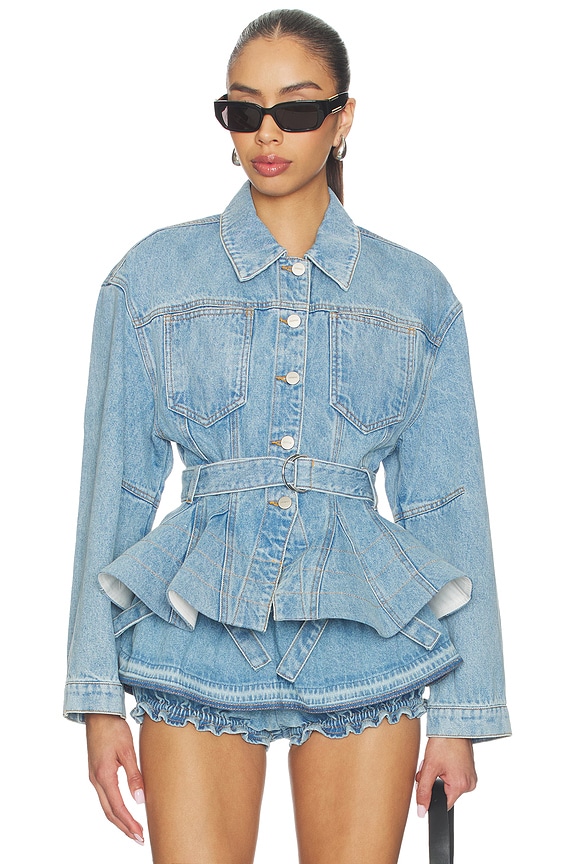 view 1 of 6 Alex Peplum Denim Jacket in Sky Blue Denim