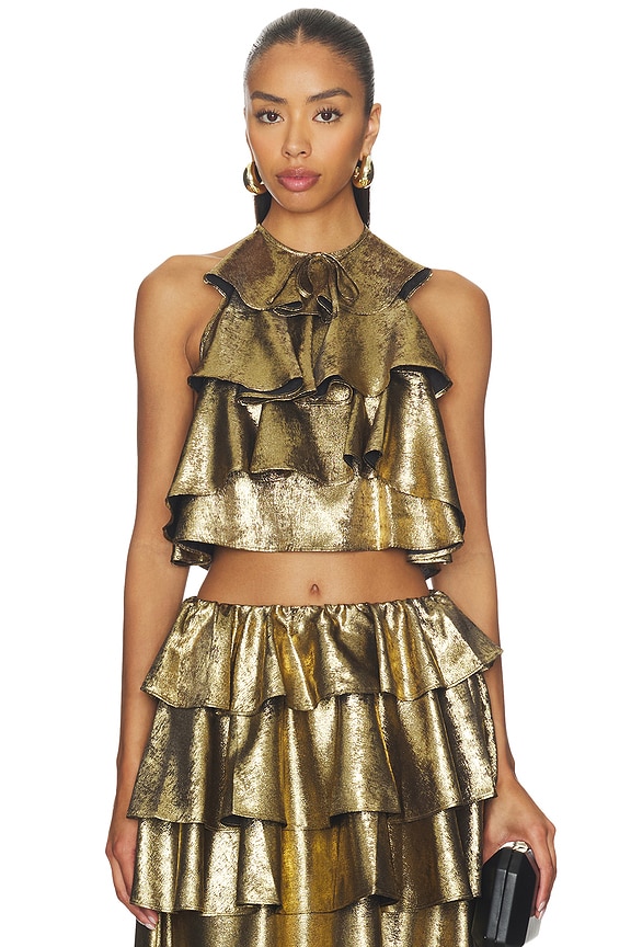 view 1 of 4 Bodil Ruffle Top in Metallic Gold