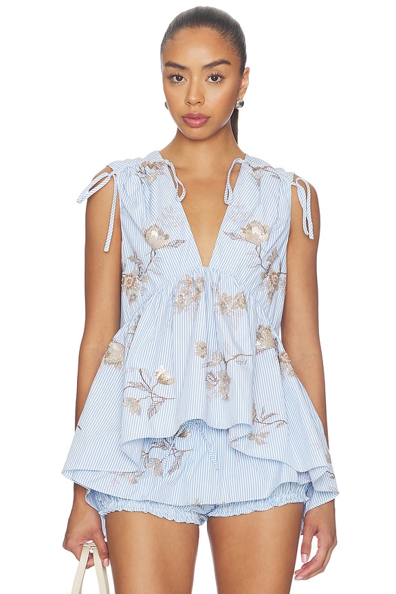 view 1 of 5 Lamia Poplin Top in Multi Blue