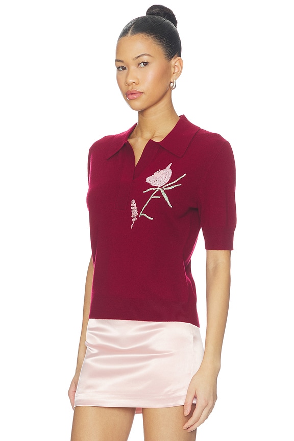 view 2 of 5 Ailey Cashmere Wool Blend Polo With Embroidery in Burgundy