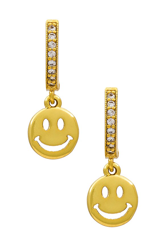 view 2 of 3 Smiley Crystal Huggies in Gold