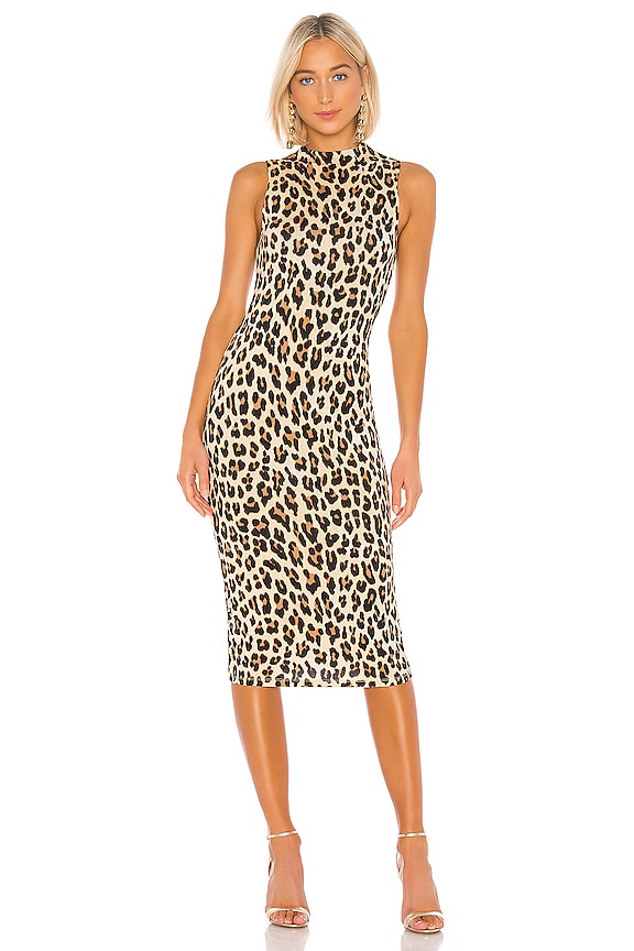 view 1 of 3 Delora Sleeveless Fitted Mock Neck Dress in Textured Leopard