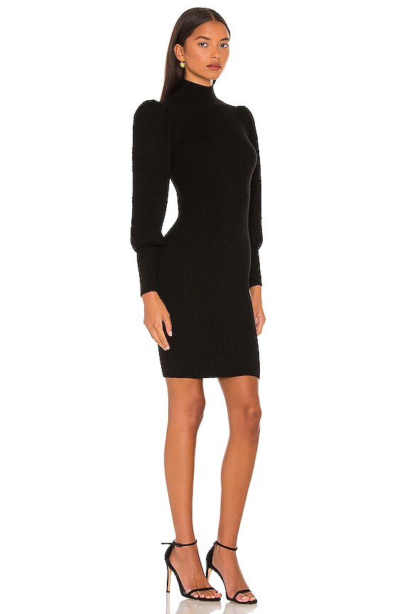 view 2 of 3 Caleb Mock Neck Puff Sleeve Mini Dress in Black