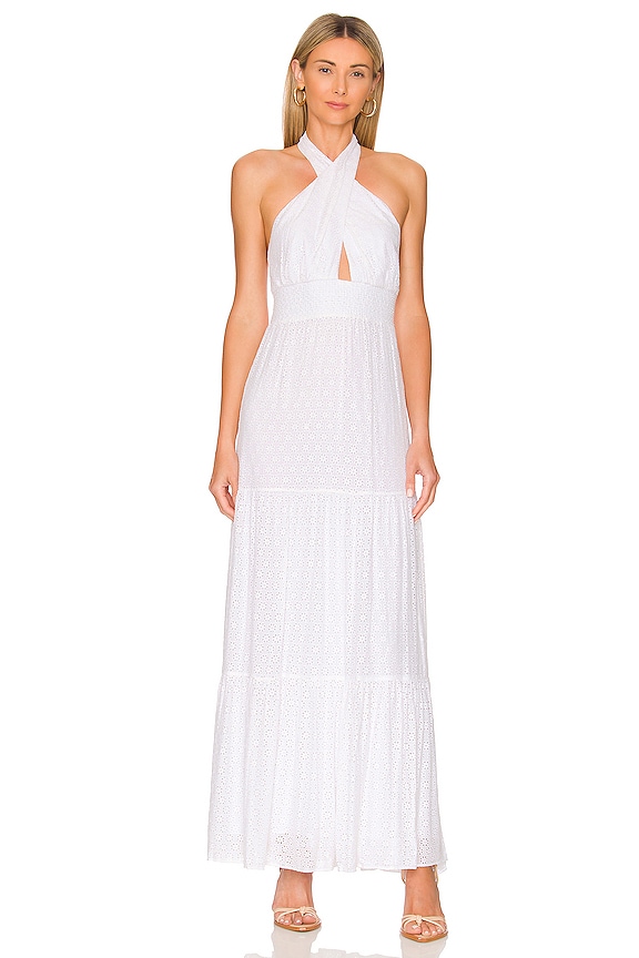 Alice + Olivia Lyndon Cross Front Maxi Dress in White | REVOLVE