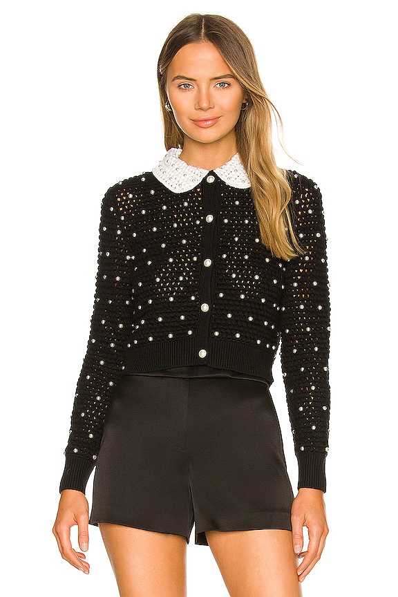 view 1 of 5 Collins Crochet Pearl Cardigan in Black & Soft White